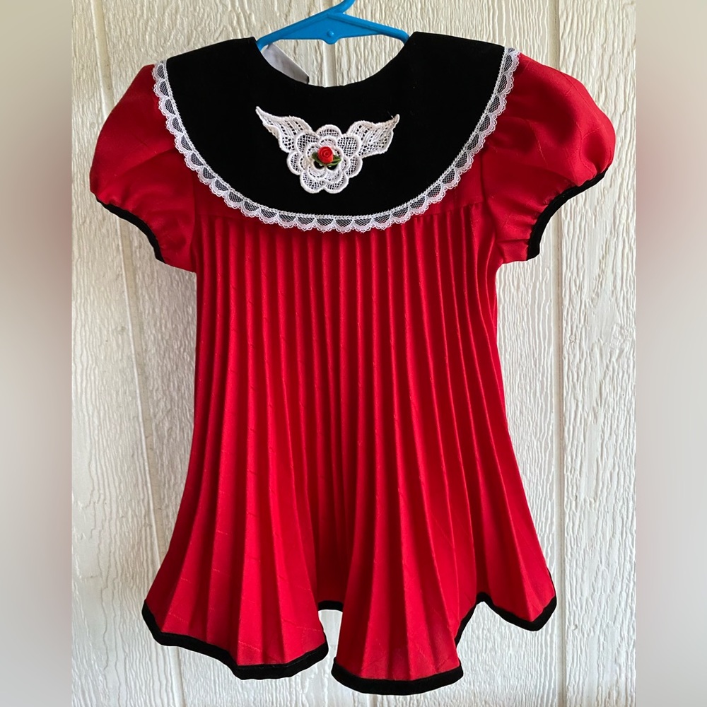 Vintage holiday 24 month dress with velvet accents, and trim, party dress, fancy